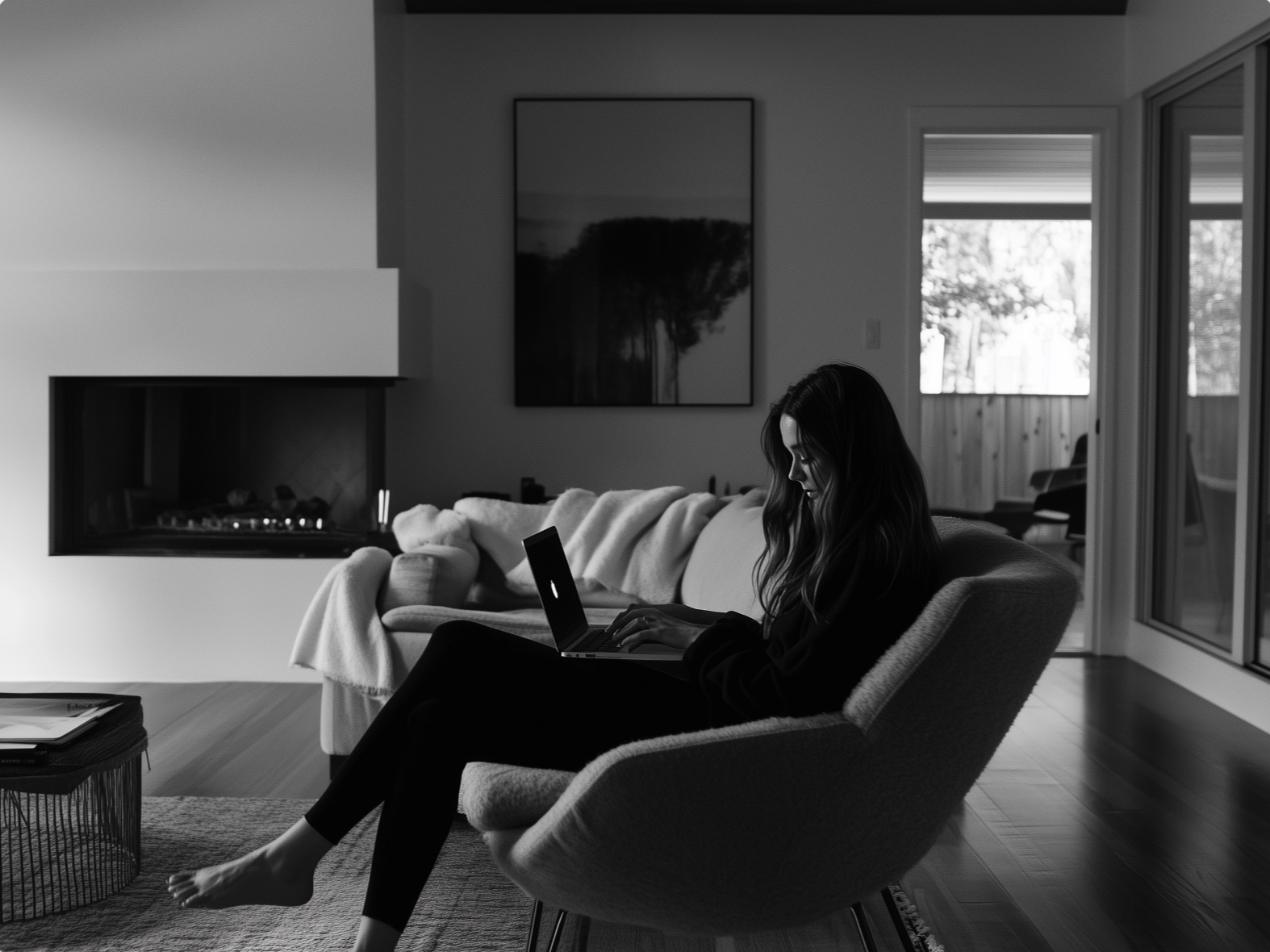 Image of a remote professional working independently yet supported by Remote Ones' community, embodying the 'on your own but never lonely' spirit of remote work.